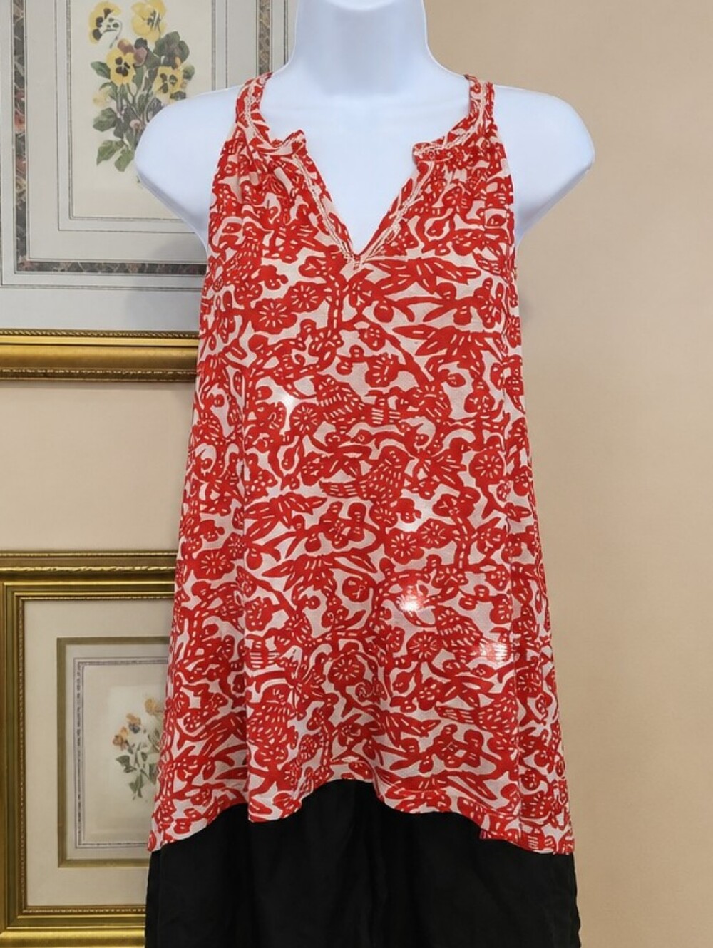 Lucky Brand Coral and Cream Floral Print Sleeveless Camisole